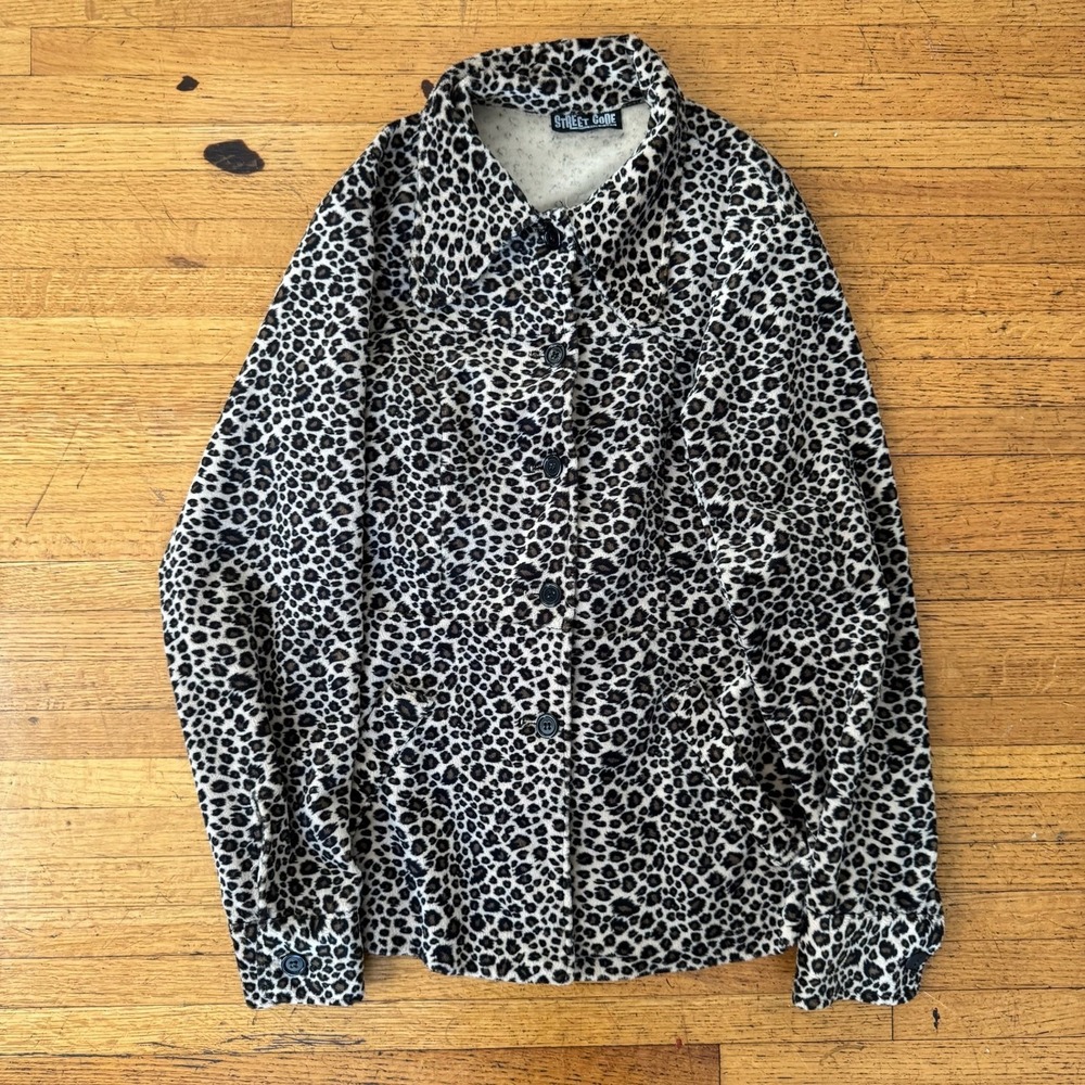 Street Code Button Up Jacket Mens XL Cheetah Print Tan Excellent Y2K Punk USA